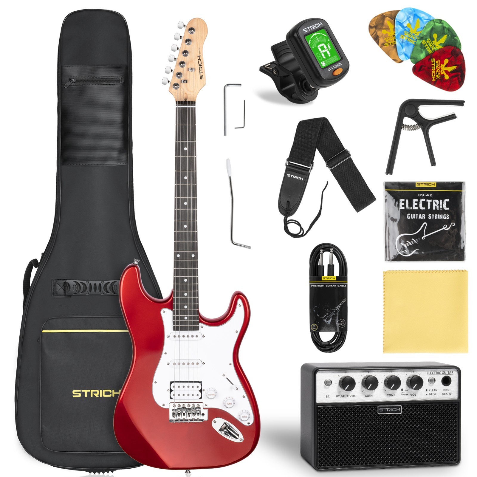 STRICH Electric Guitar 6 Strings Full-Size Beginner Kit SST-S20 Metal Red W/ Amp