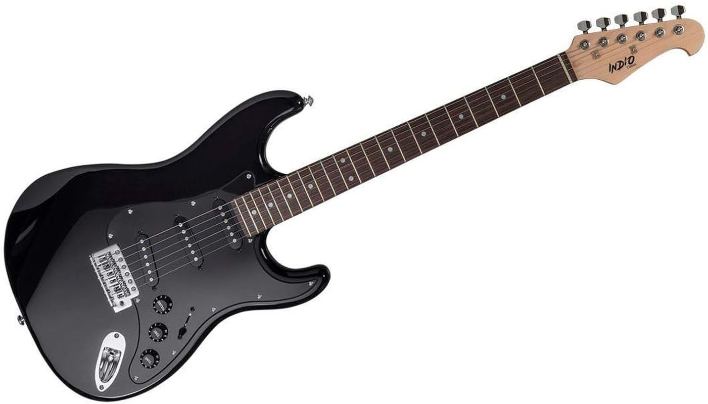 Monoprice Indio Cali Classic Electric Guitar Black SSS Gig Bag Beginner Kit