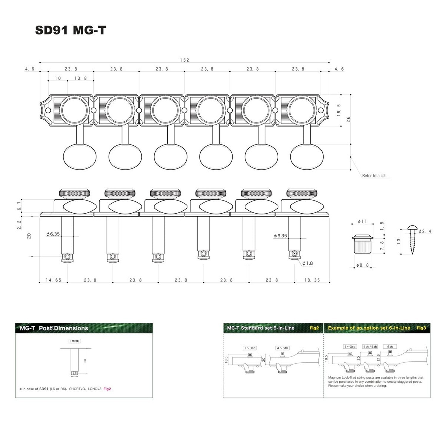 Gotoh Locking Tuners – 6 in a line – Magnum Lock Trad (MG-T) – Nickel