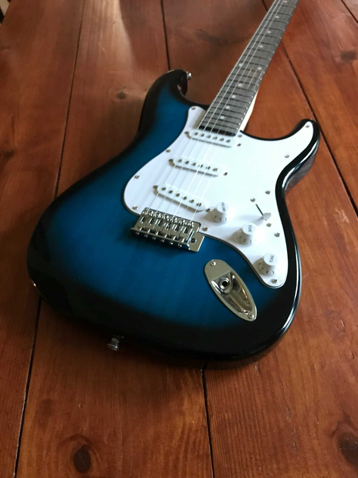 Full-Size 39″ Transparent Blue Solid Body Electric Guitar with Gig Bag & More!