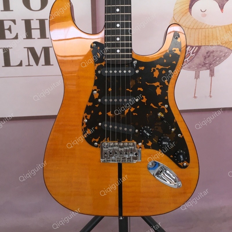 Flame Maple Veneer Amber Electric Guitar SSS Pickups Tortoise Shell Pickguard