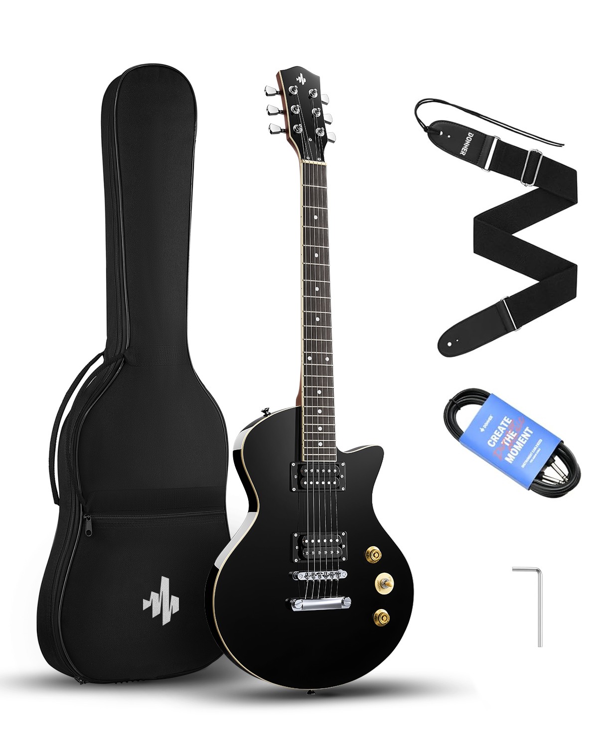 🎸 Donner DSC-128 Electric Guitar H-H Pickup Solid Body With Gig Bag Strap Black