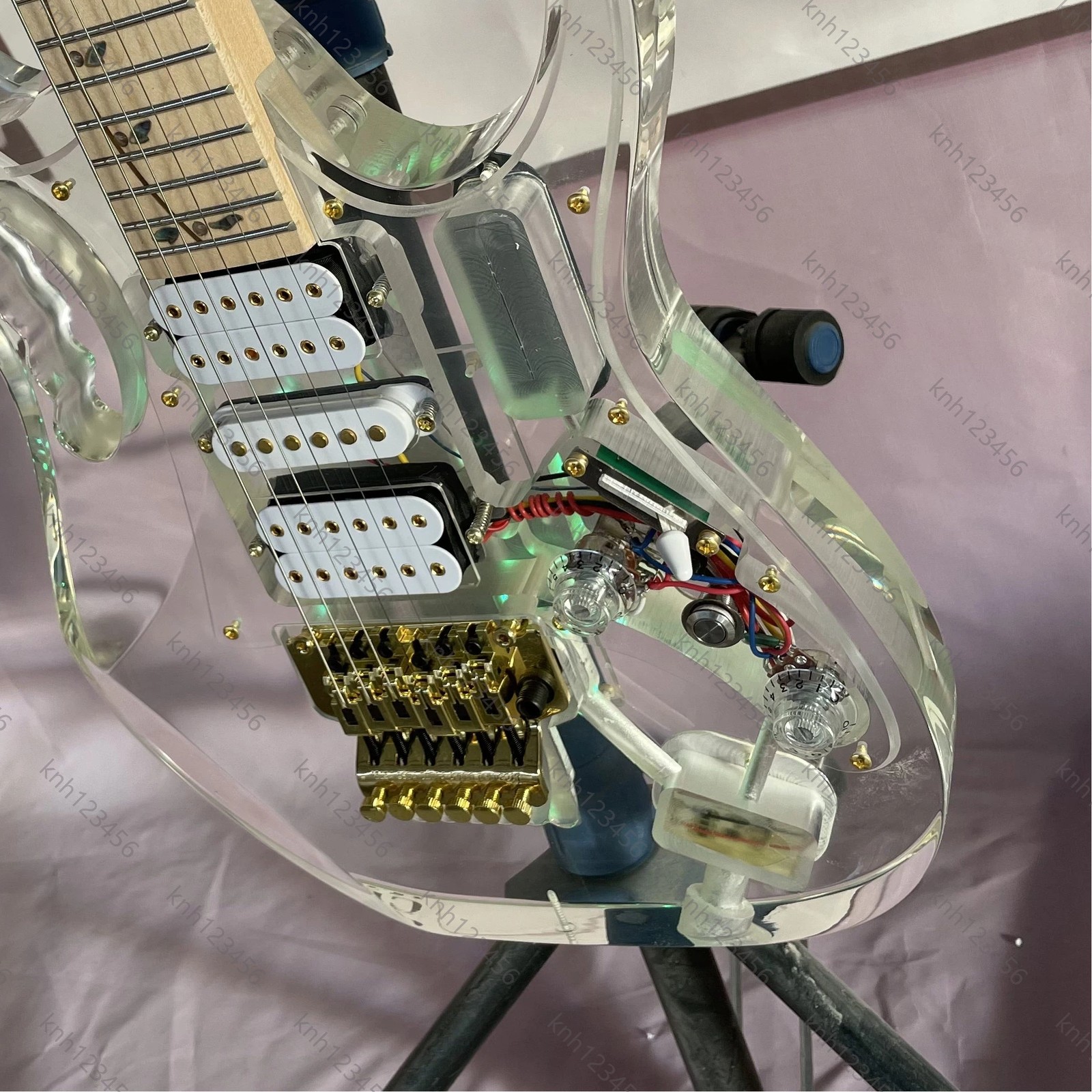 Clear Acrylic Cutaway Electric Guitar HSH Pickups Double Tremolo Free Shipping
