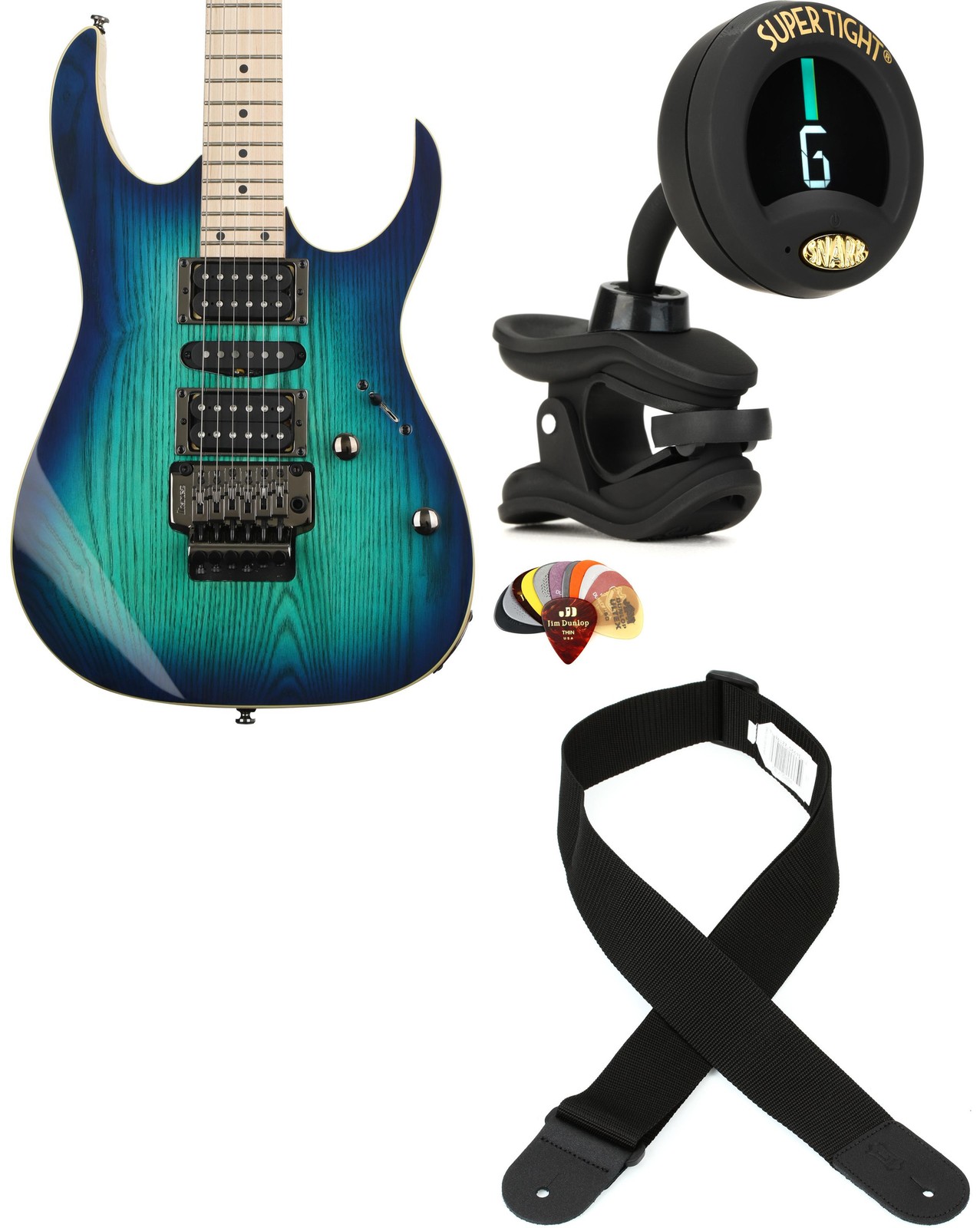 Ibanez RG470AHMBMT + Snark ST-8 + Dunlop PVP101 + Levy’s M8POLY-BLK Value B