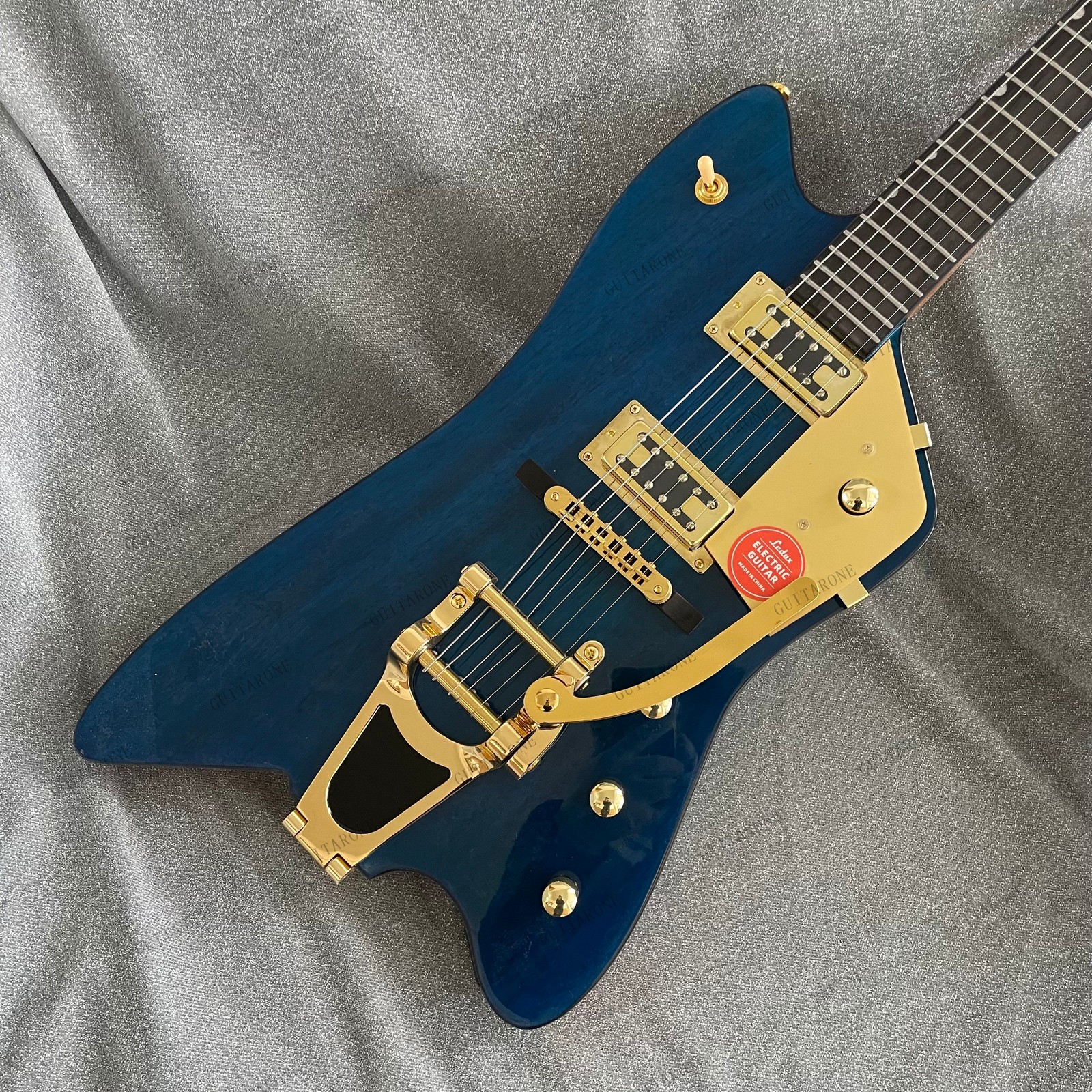 Blue Gloss Solid Body Electric Guitar Stainless Round Frets Edged H-H Pickups