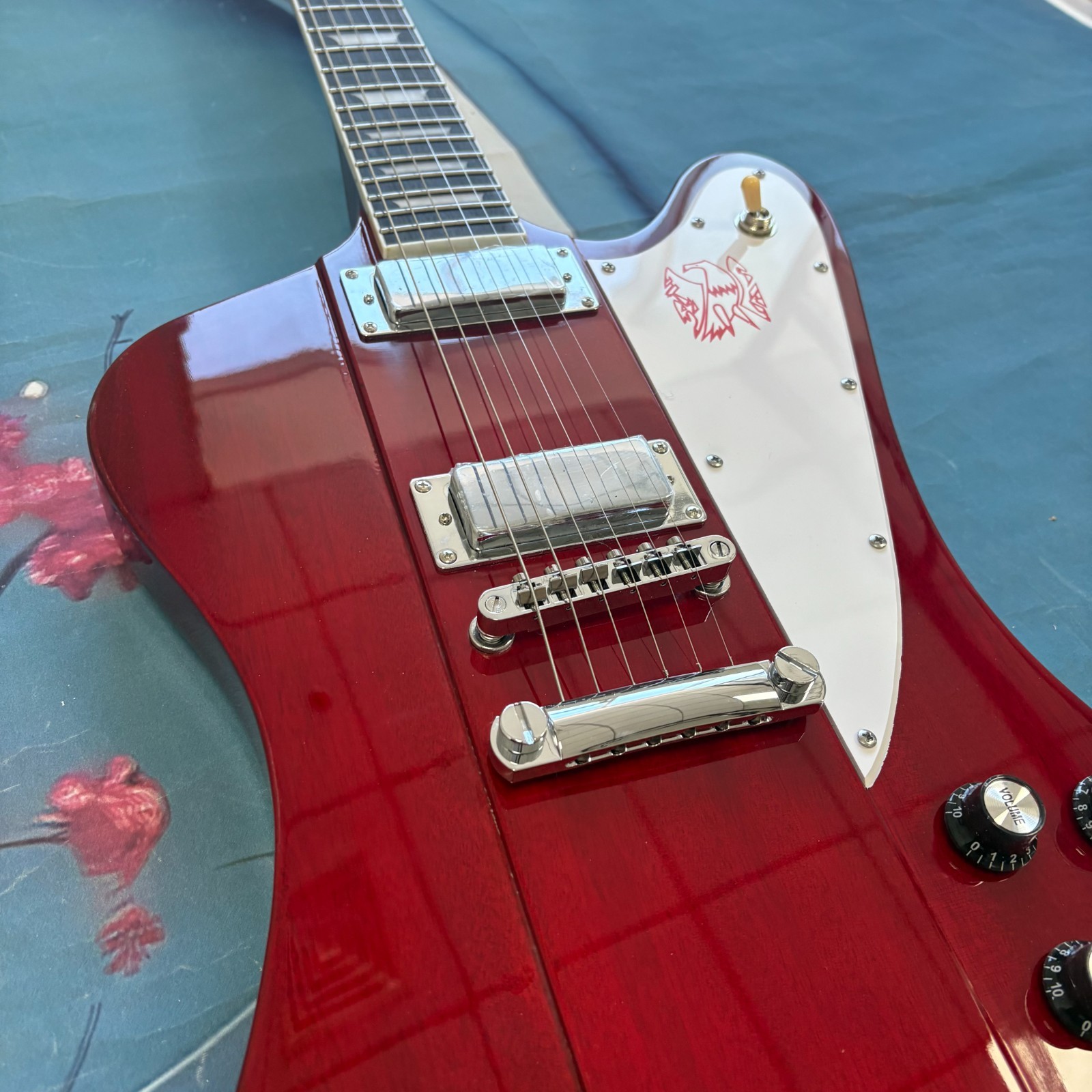 Custom Red Firebird Style Electric Guitar Rosewood Fingerboard Chrome Part