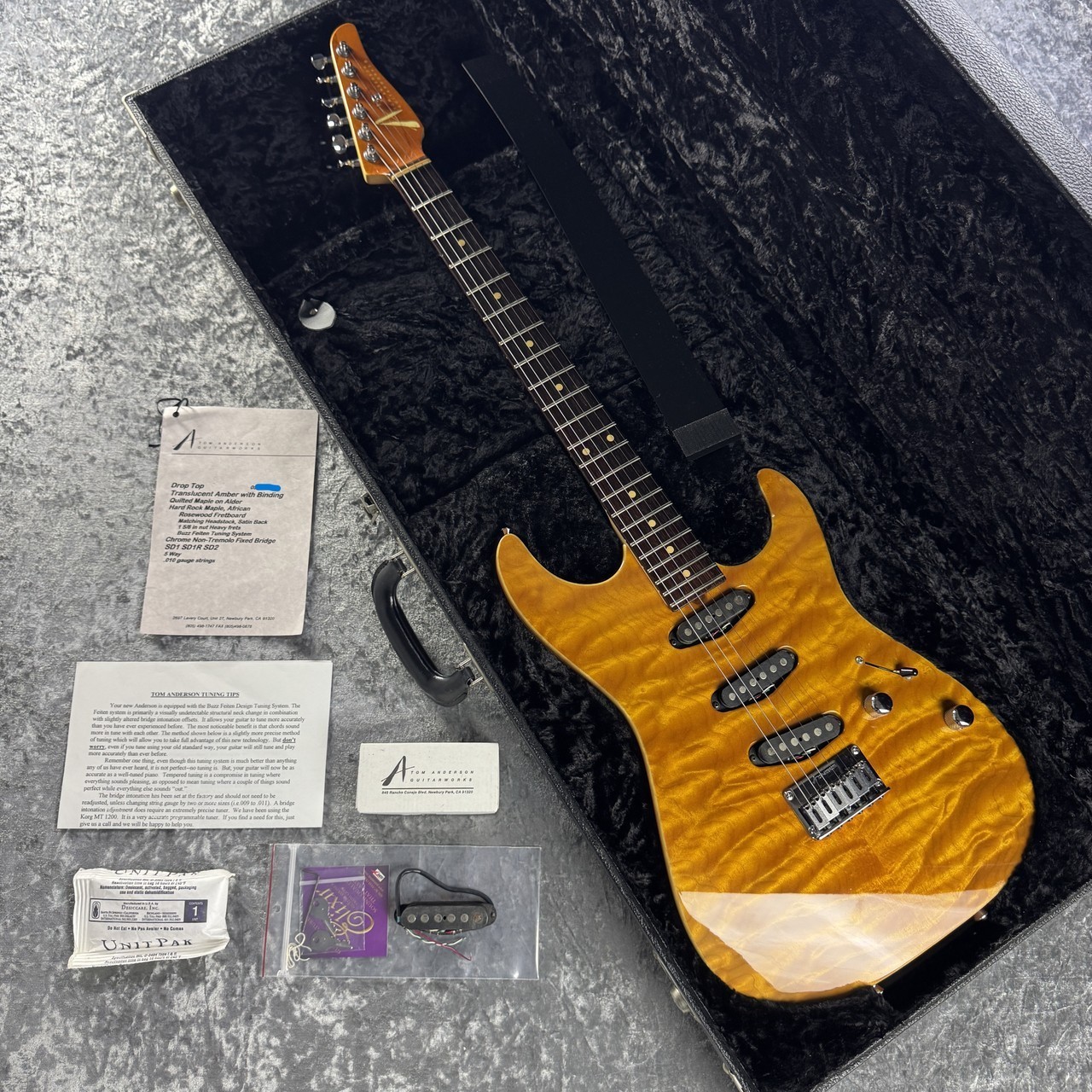 TOM ANDERSON Drop Top Translucent Amber with Binding USED With Hard Case