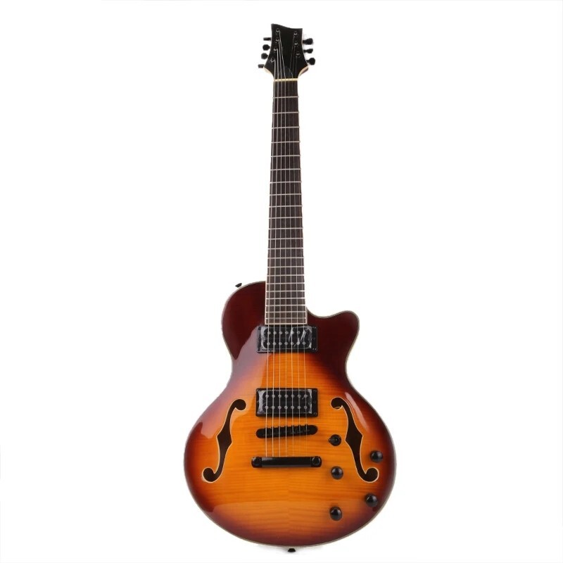 7string electric jazz guitar f hole double cutaway Maple Neck Vintage Sunburst