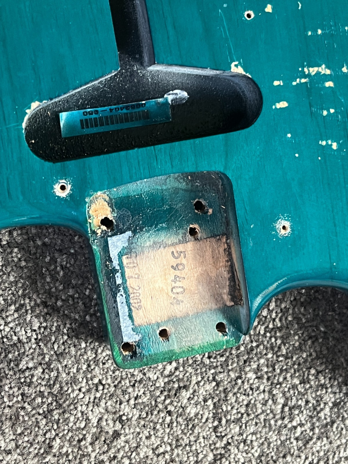 2000s Fender American Highway One Stratocaster guitar body transparent blue