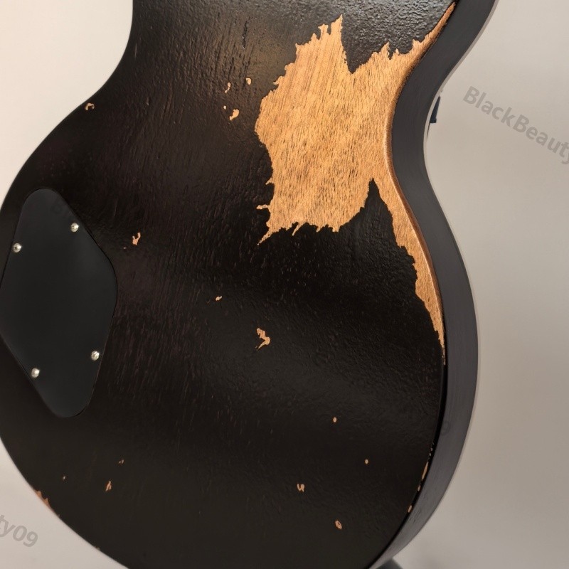 Aged Distressed Black Finish Electric Guitar Stainless Rounded Fret Bone Nut