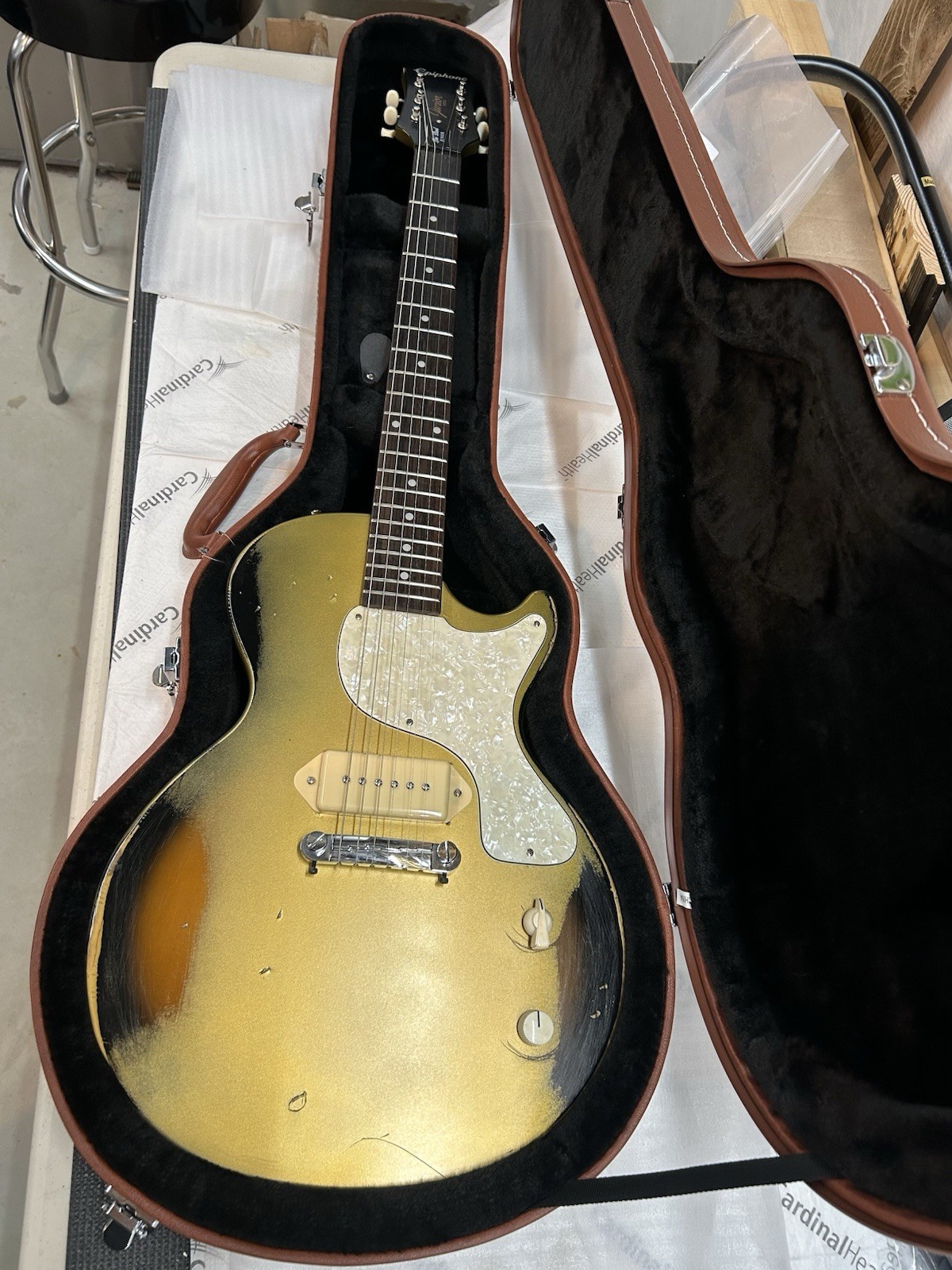 Epiphone Les Paul Junior P90 – Aztec Gold Nitro over Sunburst Road Worn