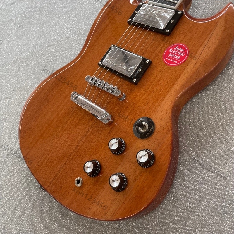 Electric Guitar Natural Mahogany Finish Bone Nut Stainless Rounded Fret Edge HH