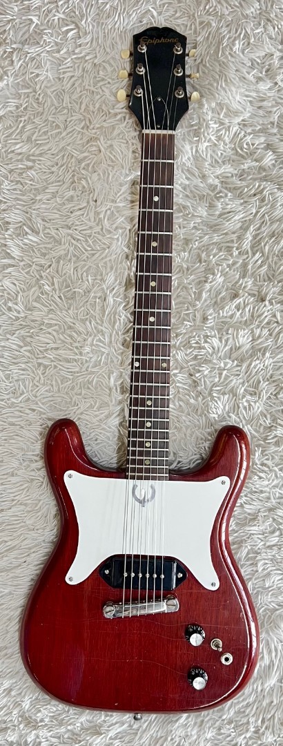 1961 Epiphone Coronet Solid Body Electric Guitar – Dark Cherry with P-90 & Case