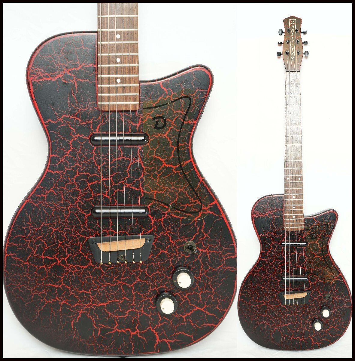 Electric Guitar Danelectro Matte Black & Red Crackle Rare Color SN 01659x