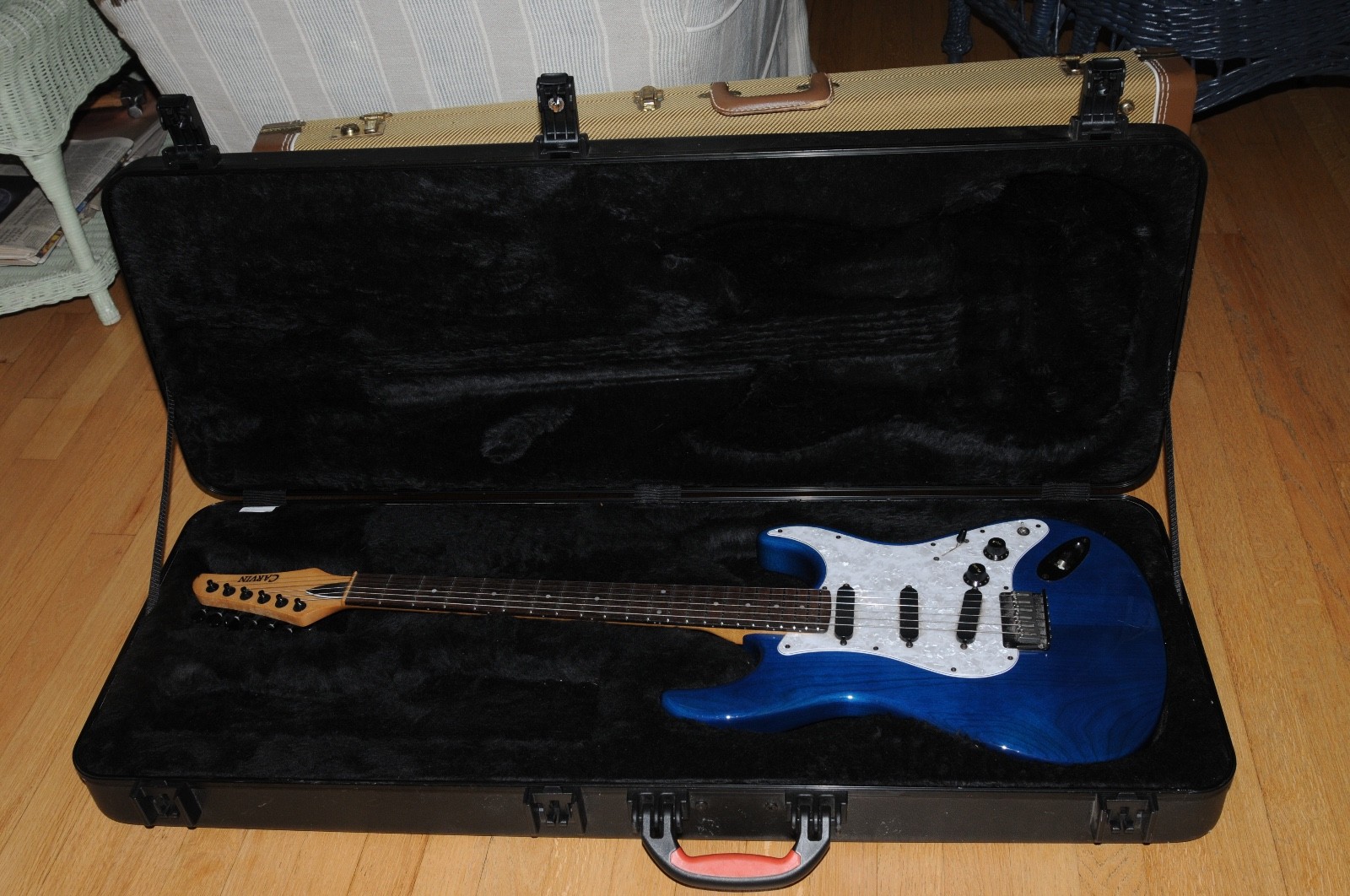 Carvin USA Bolt Strat Style Electric Guitar Translucent Blue Pearloid Pick Guard