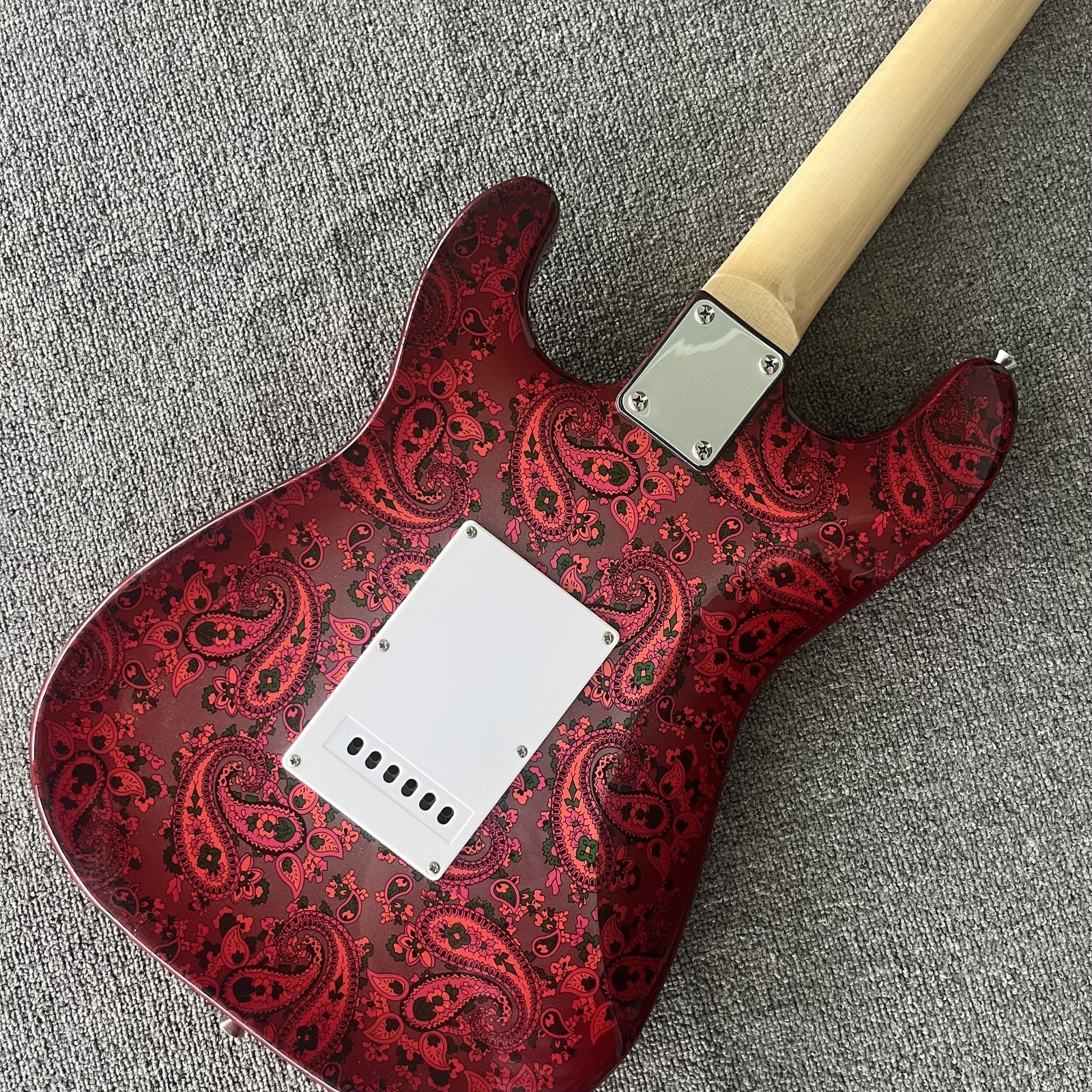 Red S-T Burst Paisley Electric Guitar Stainless Rounded fret Edge no logo