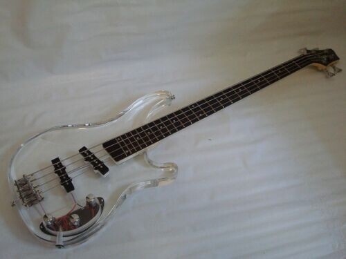 Pro 4 String Clear Body Lucite Electric Bass Guitar, Brand New