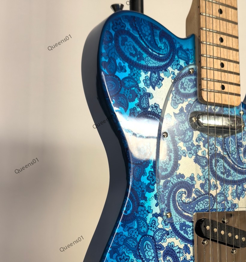 New Electric Guitar Solid Body Stainless Rounded Fret Edge Bone Nut Blue Paisley