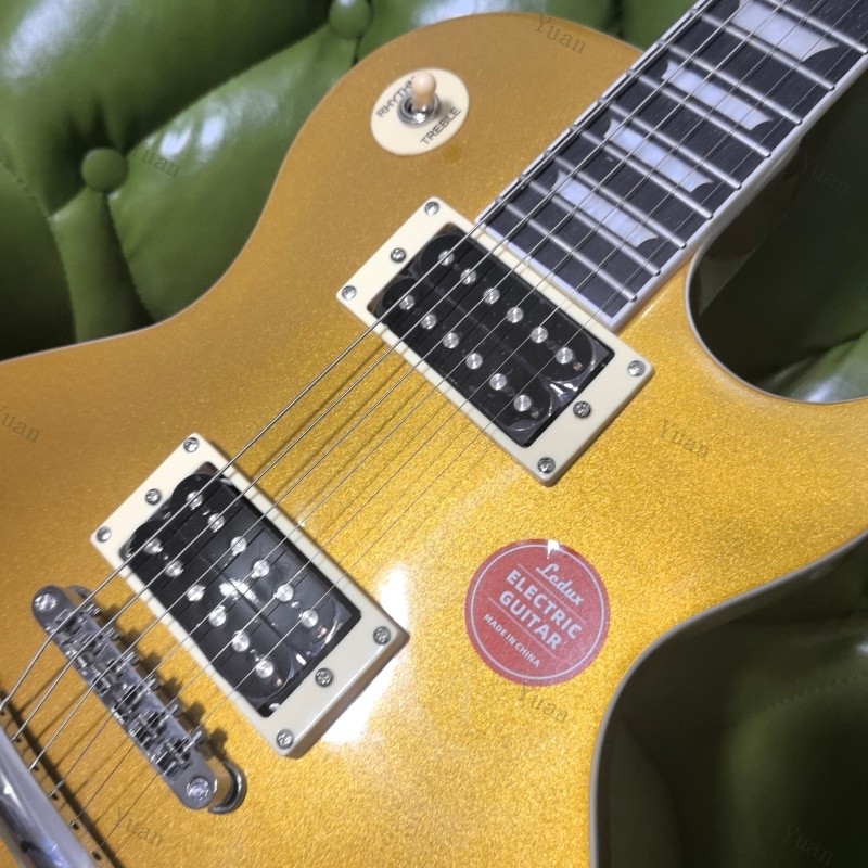 Solid Mahogany Body Gold Sparkle Top Electric Guitar Red Back&Side HH Pickups