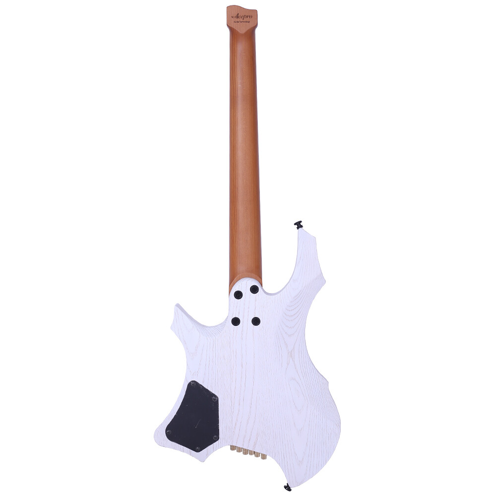 White Headless Electric Guitar Jumbo Stainless Steel Frets Roast Maple Ash Body