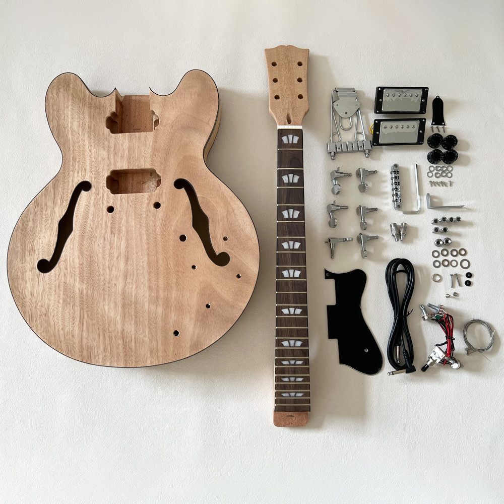 Unfinish 335 DIY Electric Guitar Kit F Hole Mahogany Body Rosewood Fretboard