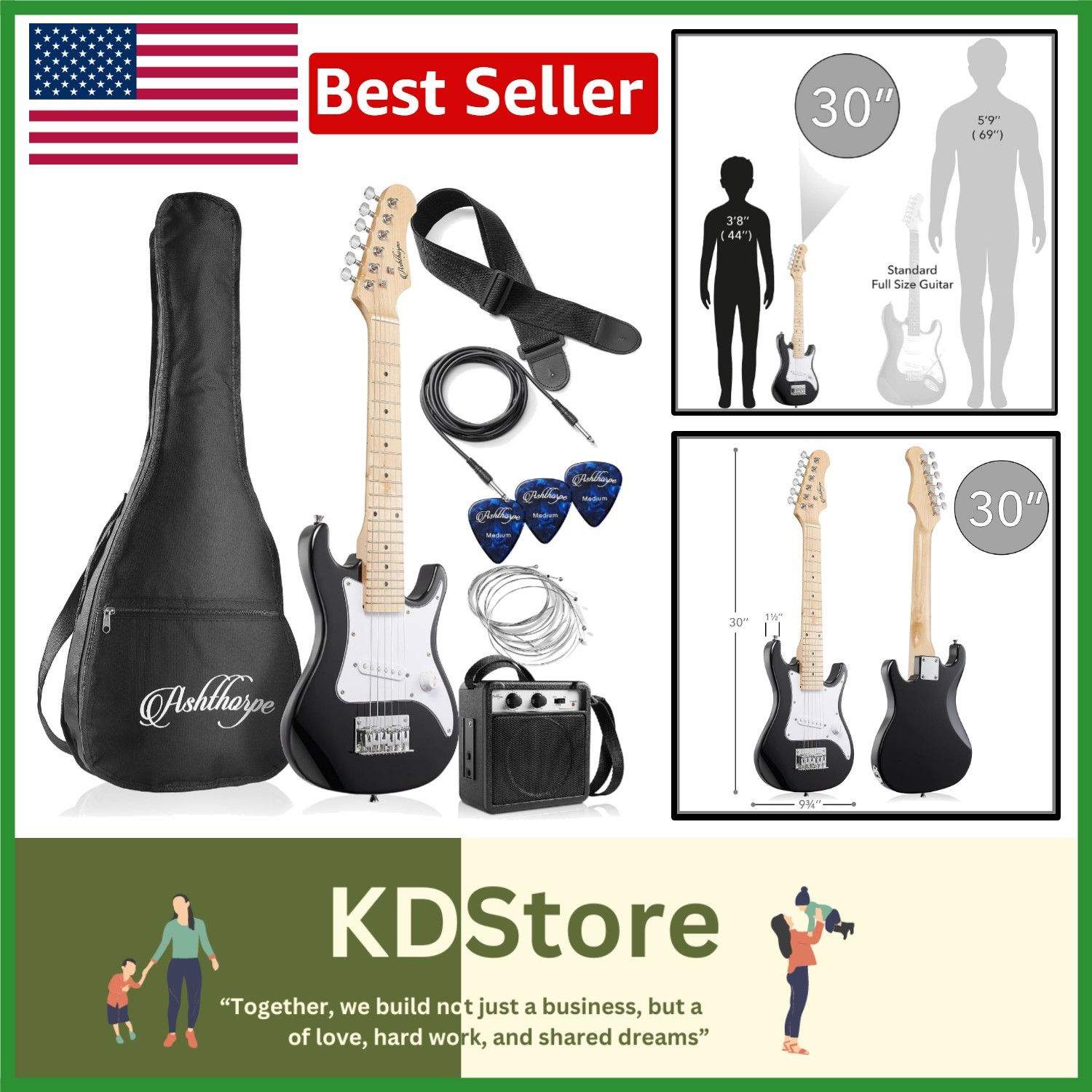 30-Inch Beginner Electric Guitar Kit with Amplifier – Complete Package in Black