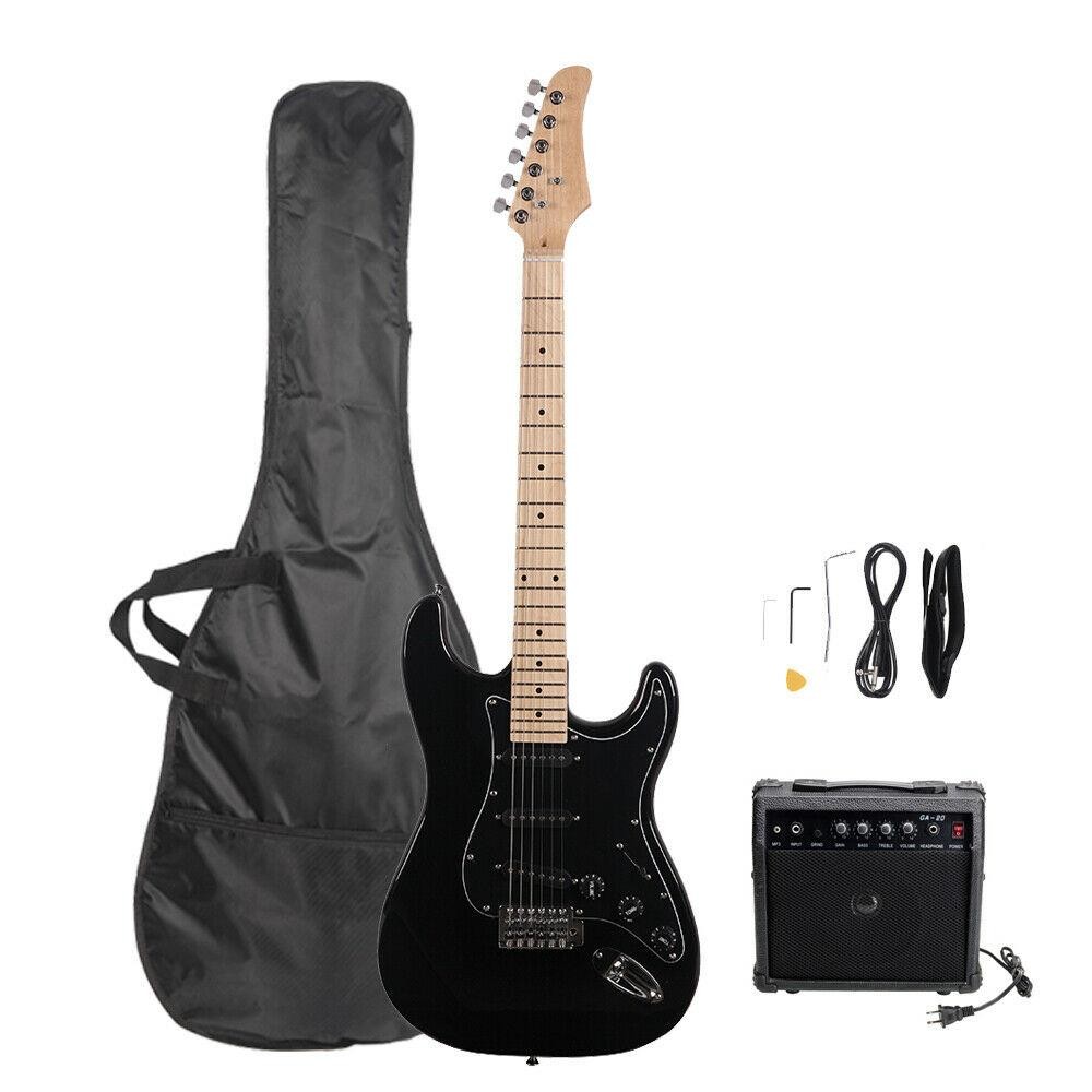 School Band Burning Fire GST Electric Guitar Basswood Black,Bag, 20 AMP