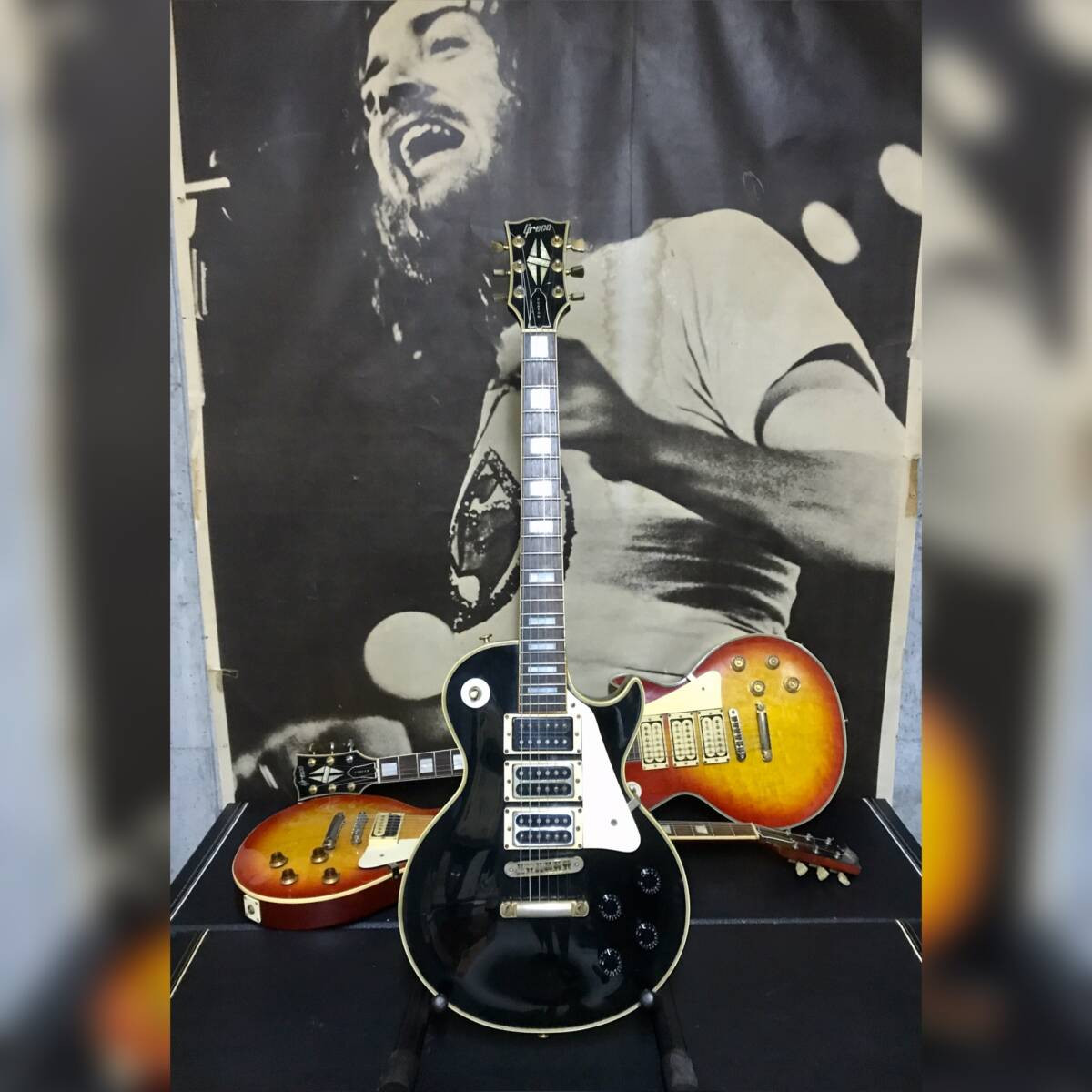 Electric Guitar Greco EG800PB Les Paul 3PU Custom Black 1978 with Hard Case