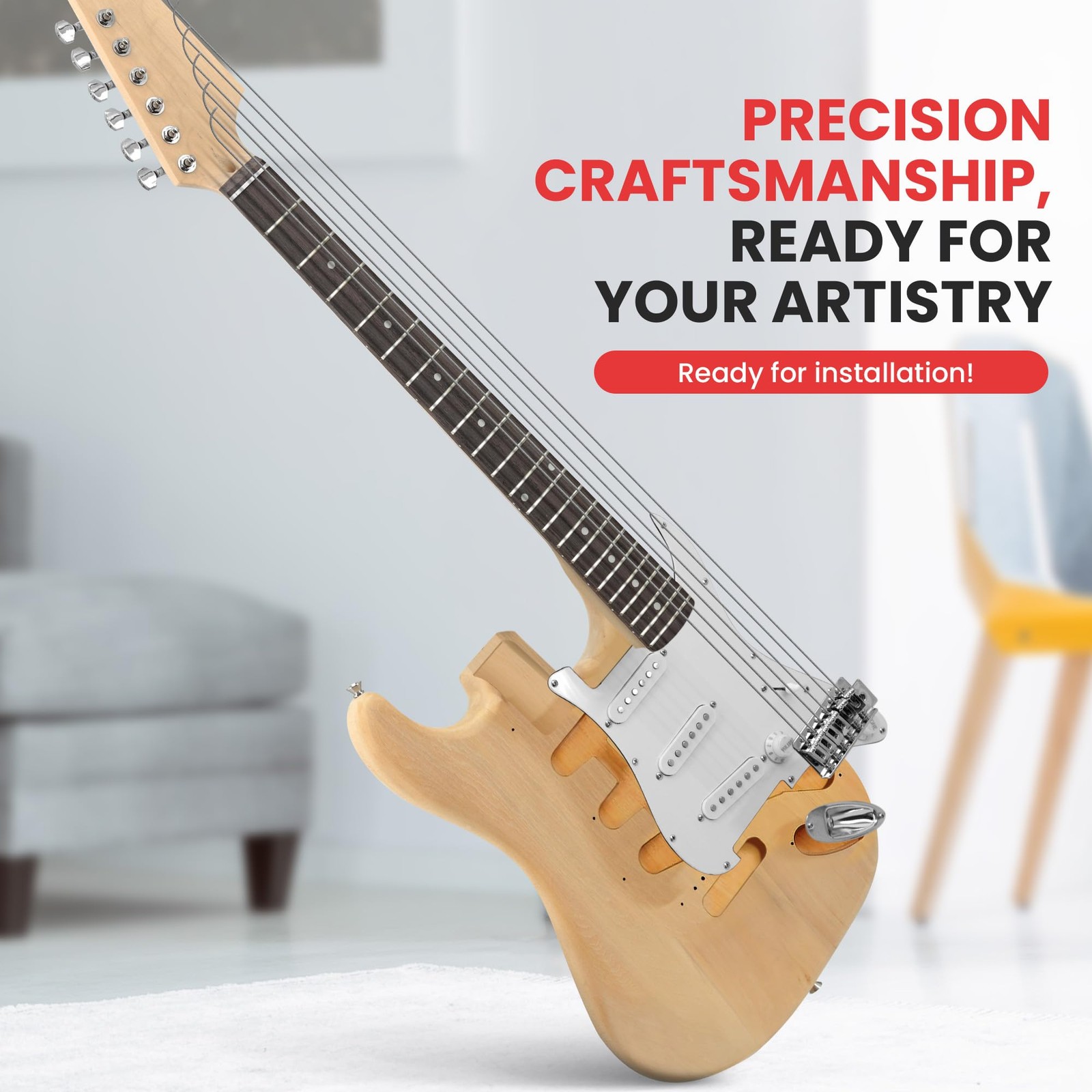 Pyle Unfinished Electric Guitar Kit – You Build The 20 x 25 x 8 cm, Natural