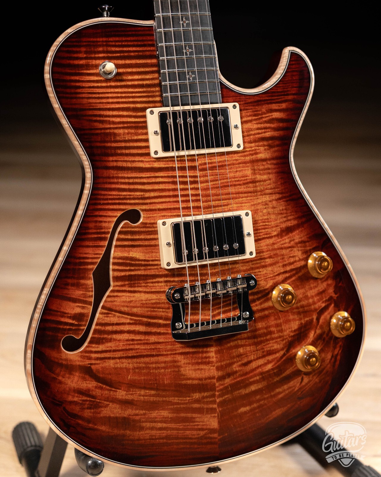 Knaggs Kenai T1 Flame Top Hollowbody Guitar w/ Ebony Fretboard – Fire (Gloss)