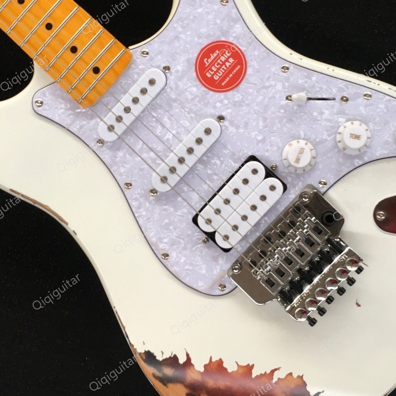 Heavy Aged White Solid Body Electric Guitar Stainless Rounded Fret aFR Bridge