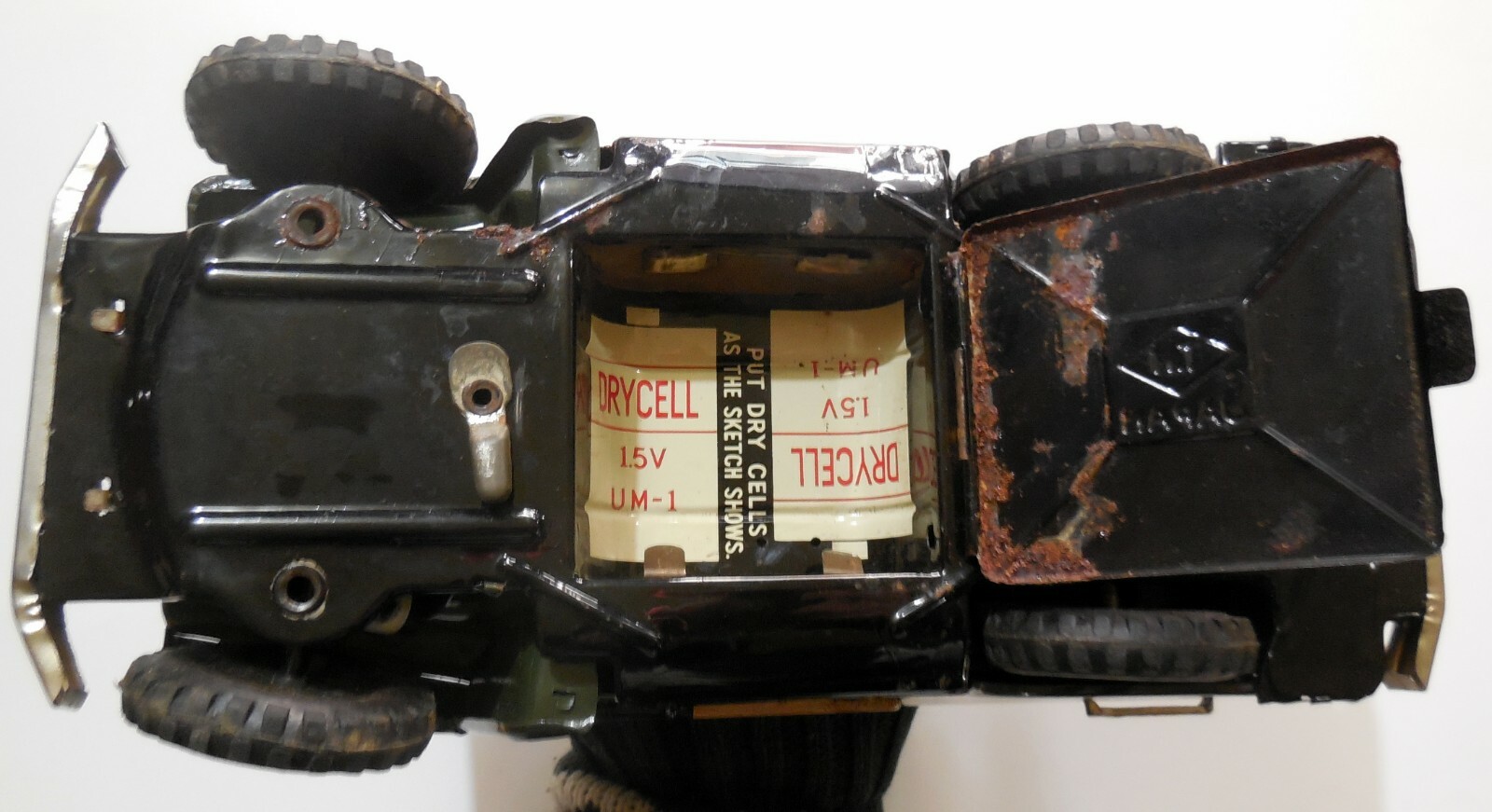 VINTAGE large TIN TOY ANTI AIRCRAFT JEEP T.N NOMURA JAPAN 1950s BOXED