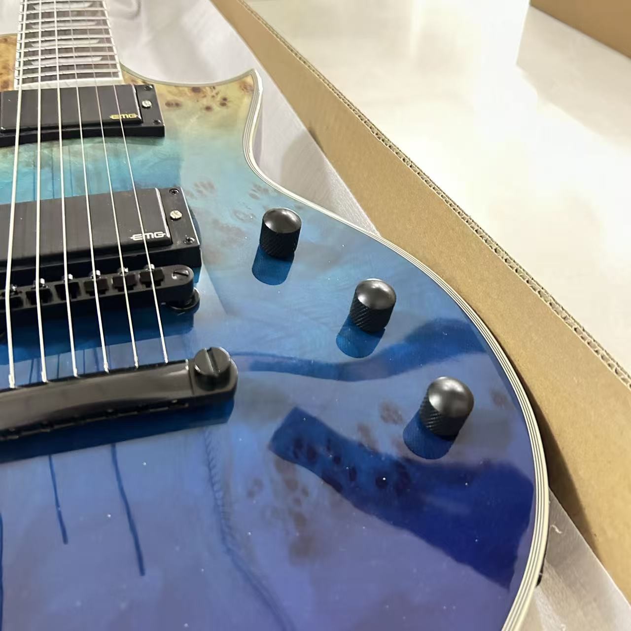 E-II Eclipse Burl Maple Blue Natural Fade Electric Guitar Active HH Pickups