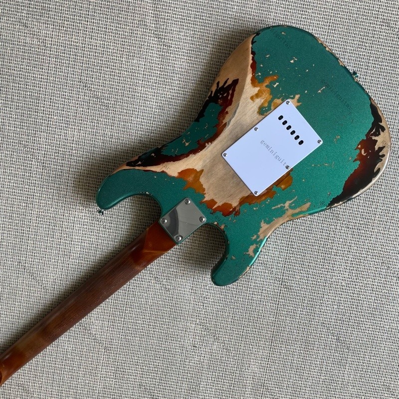 S-T electric guitar aged green bone nut Rounded fret Edge stainless Fret no logo
