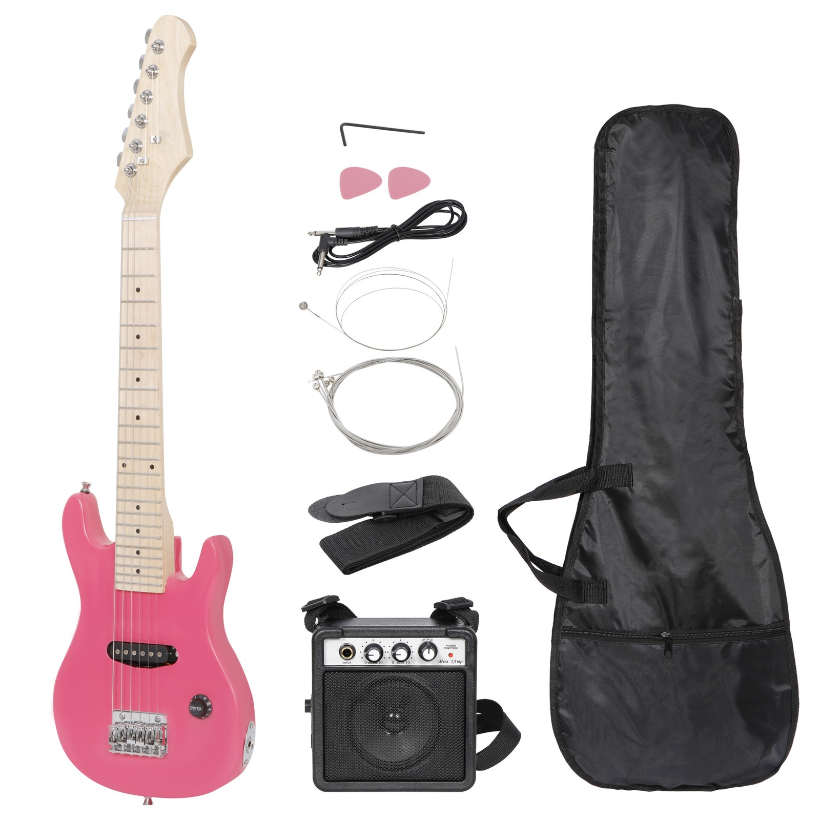 30 Inch Electric Guitar Beginner Starter Kit w/5W Amplifier Gig Bag Strings Pink