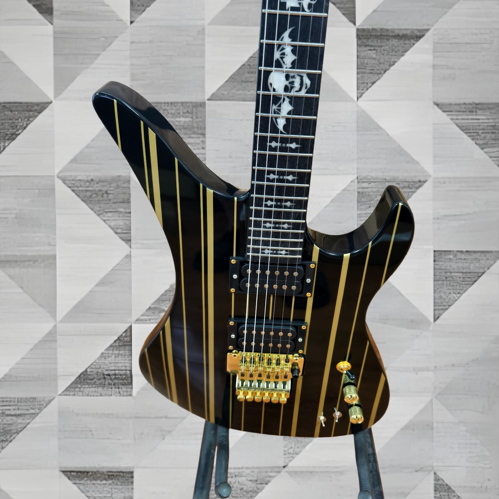 Schecter Synyster Gates Custom-S Electric Guitar – Black with Gold Pinstripes