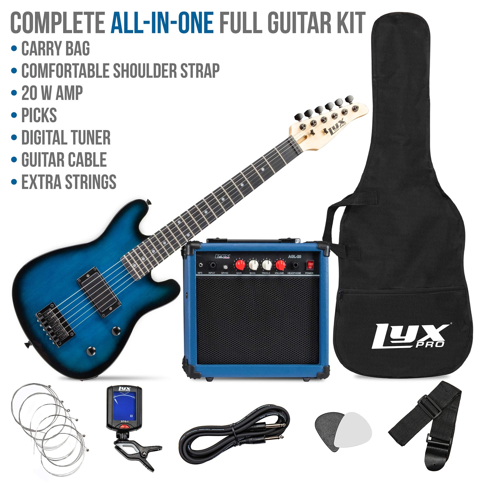 LyxPro Beginner 30” Electric Guitar & Electric Guitar Accessories, Blue