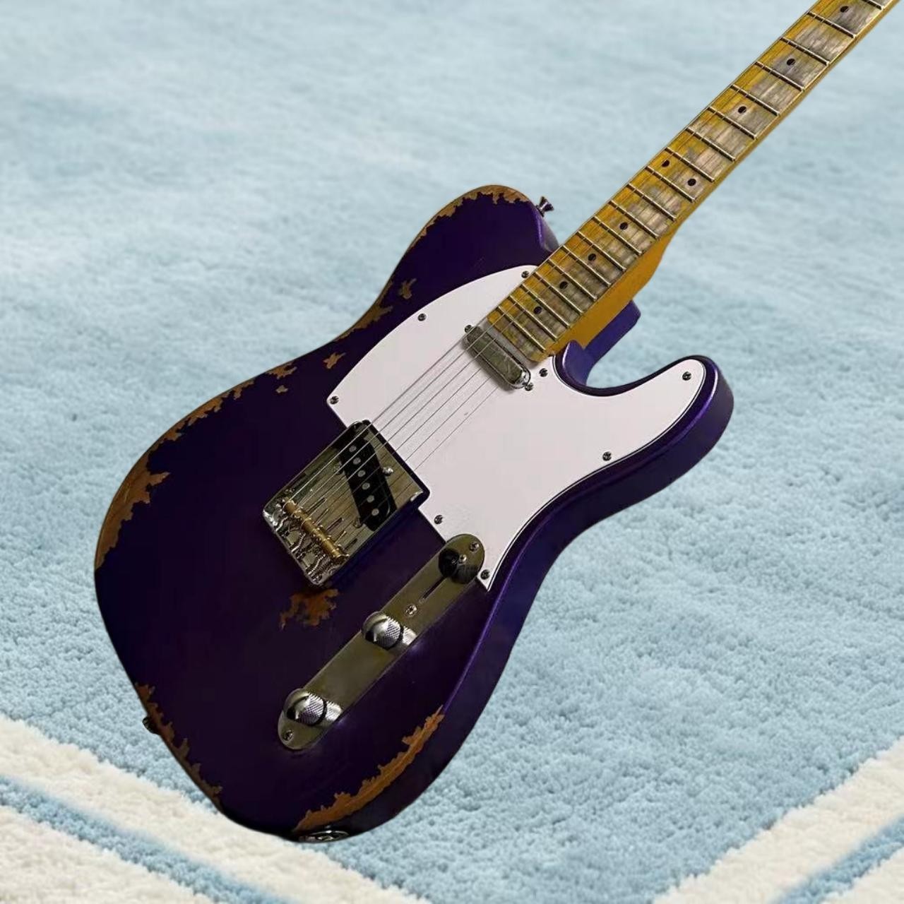 Aged Tele Electric Guitar Metallic Purple Color Maple Fretboard Alder Body