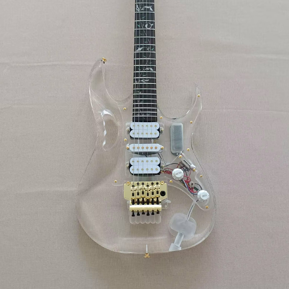 Acrylic Crystal Electric Guitar Rosewood Fretboard Blue Light Abalone Inlay