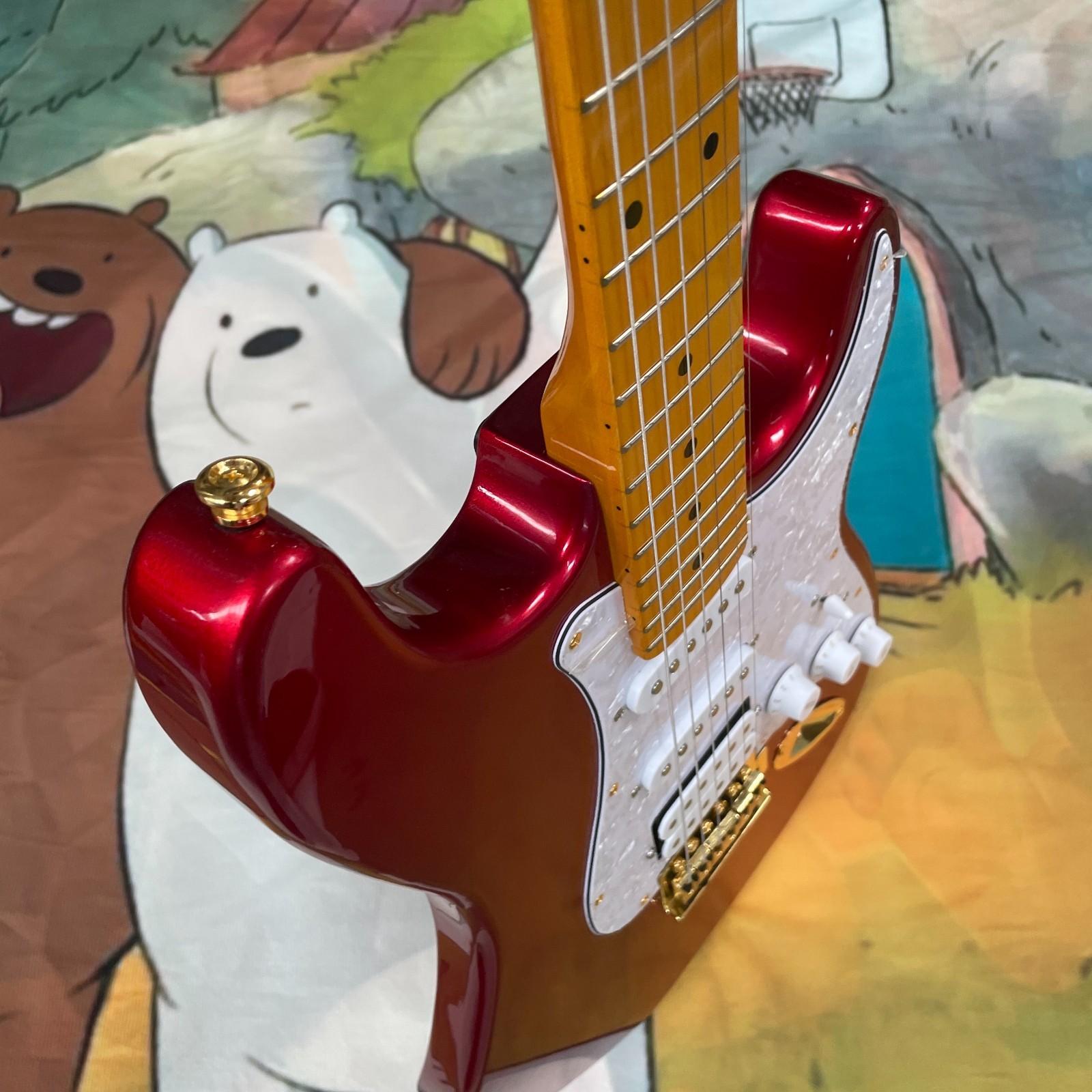 New red ST style electric guitar, in stock straight, shipped immediately, in USA