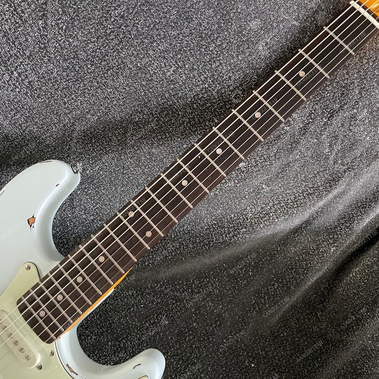 Vintage Aged STG Solid Body Electric Guitar Stainless Steel Frets Bone Nut White