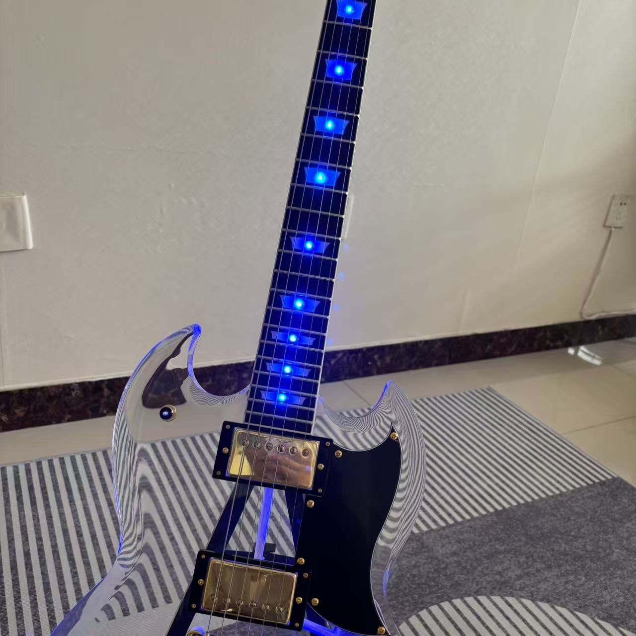 Acrylic Electric Guitar Rosewood FB Maple Neck Blue Light Golden Part Solid Body