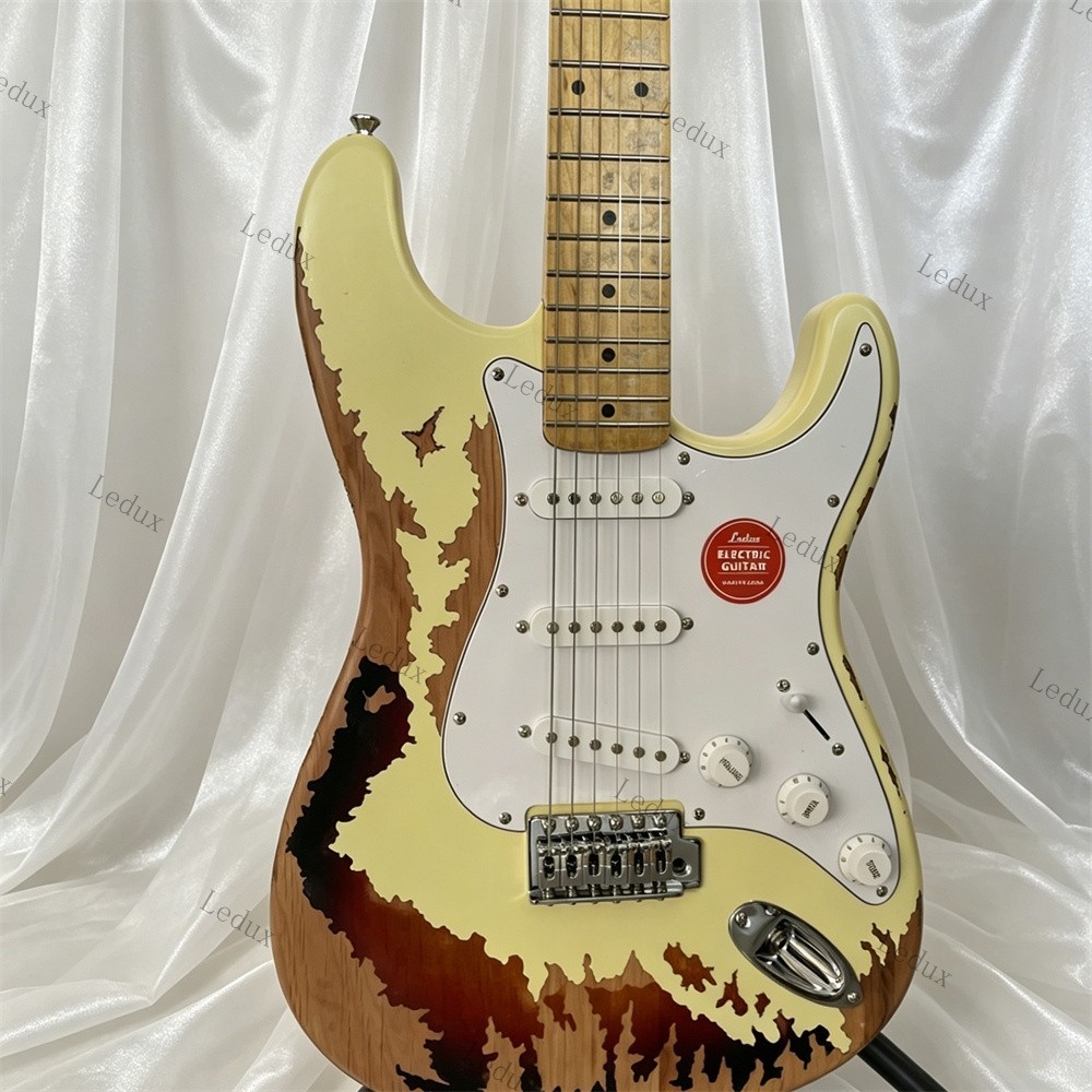 New Solid Electric Guitar Aged Stainless Fret Vintage White Over Sunburst