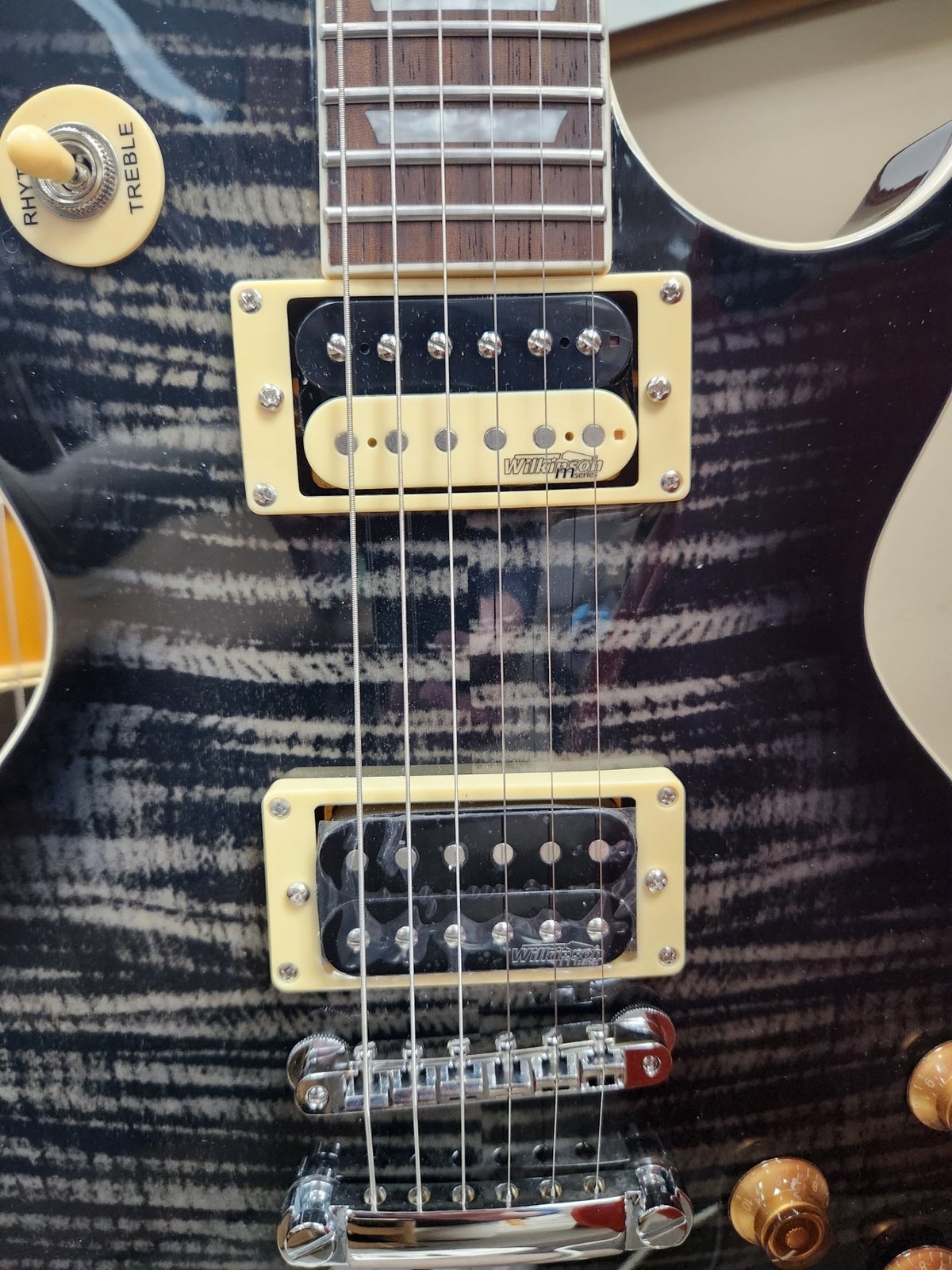Vintage V100 ReIssued Electric Guitar Flamed Thru Black V100TBK