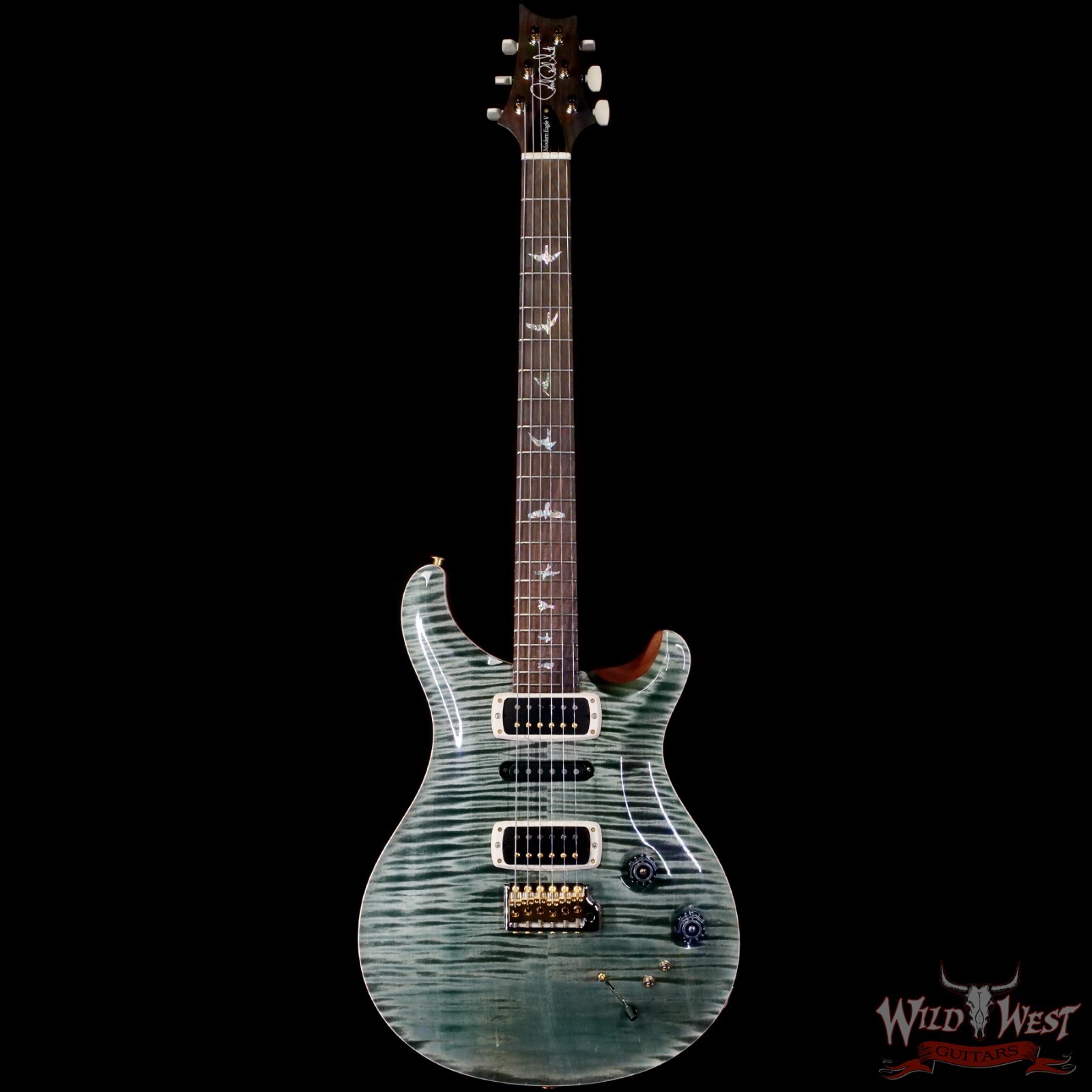Paul Reed Smith PRS Wood Library 10 Top Modern Eagle V Flame Neck Trampas Green