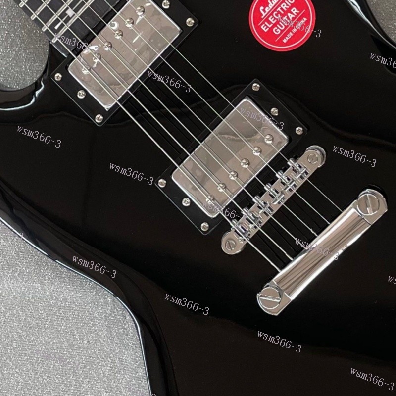 Solid Body Electric Guitar Stainless Rounded Fret Edge Cross Inlay 24F Black US