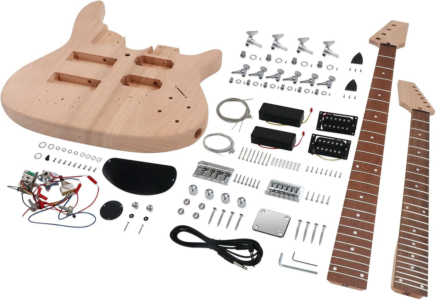 Double Neck DIY Electric Guitar Bass Kit 6-String 4-String Mahogany Build