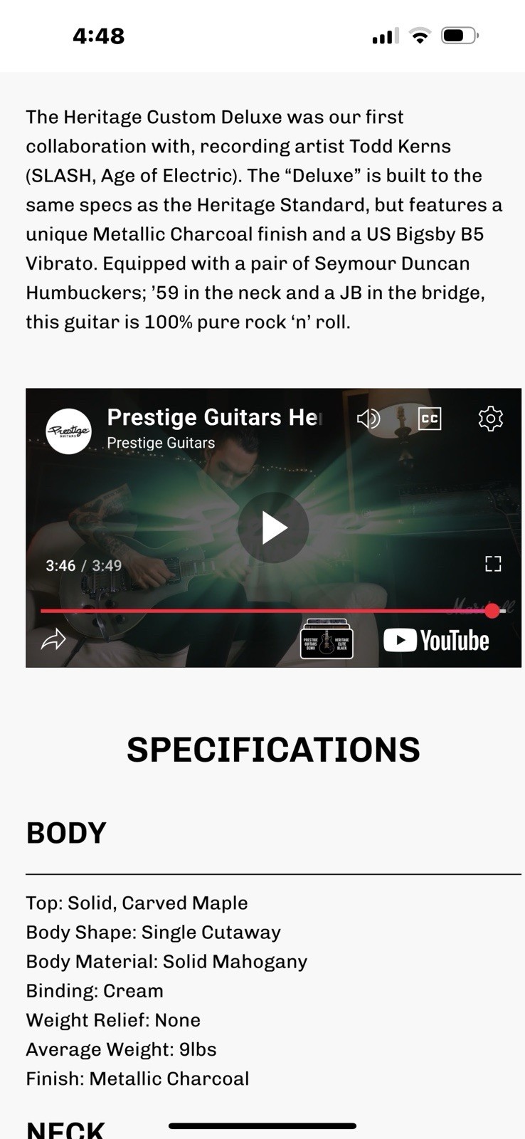Prestige L. P. Style Electric Guitar 2016 W/Case Plus U S Bigsby Tremolo, Mint