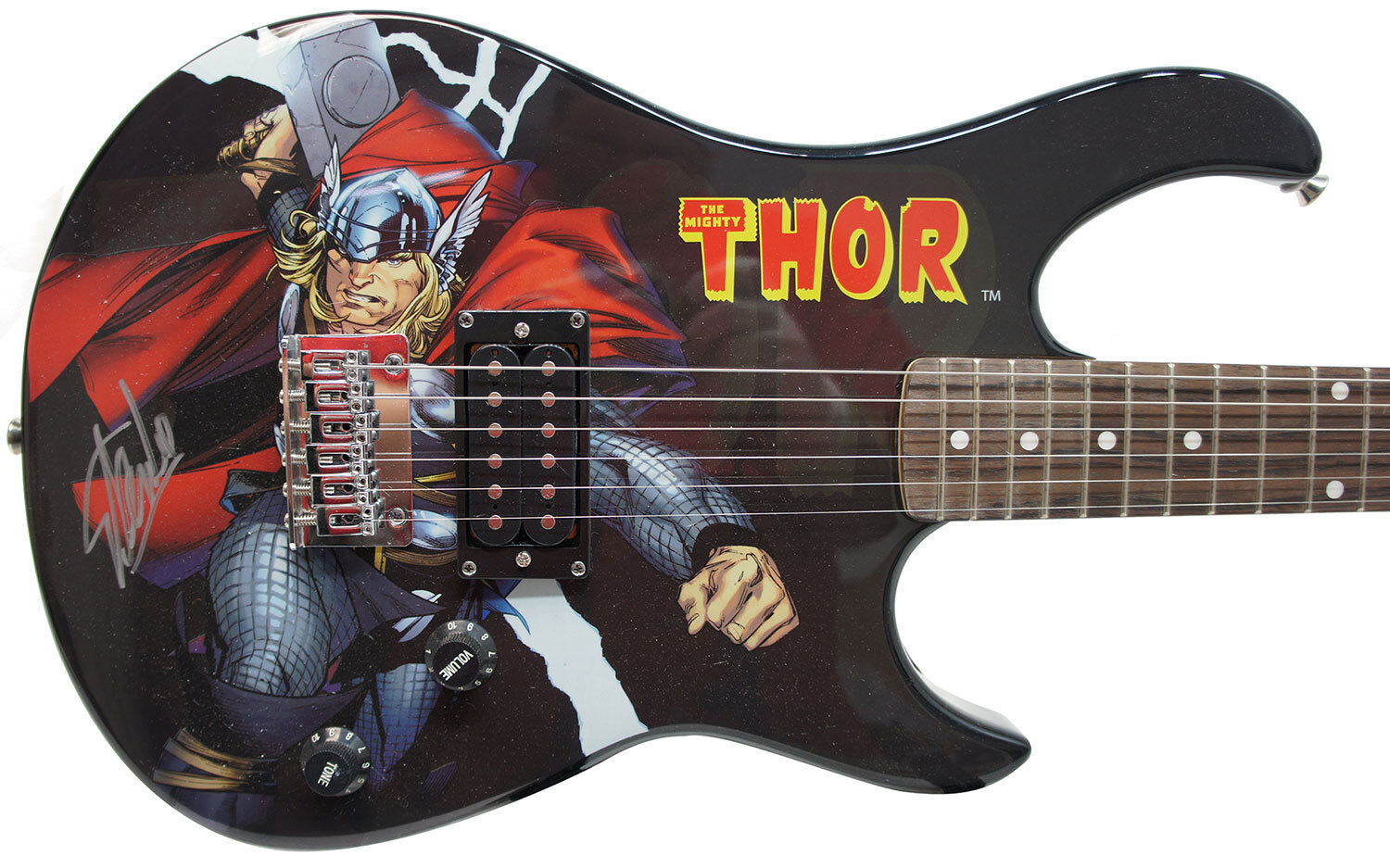 Stan Lee Signed Peavey Marvel Thor 3/4 Size Electric Guitar & Certificate!
