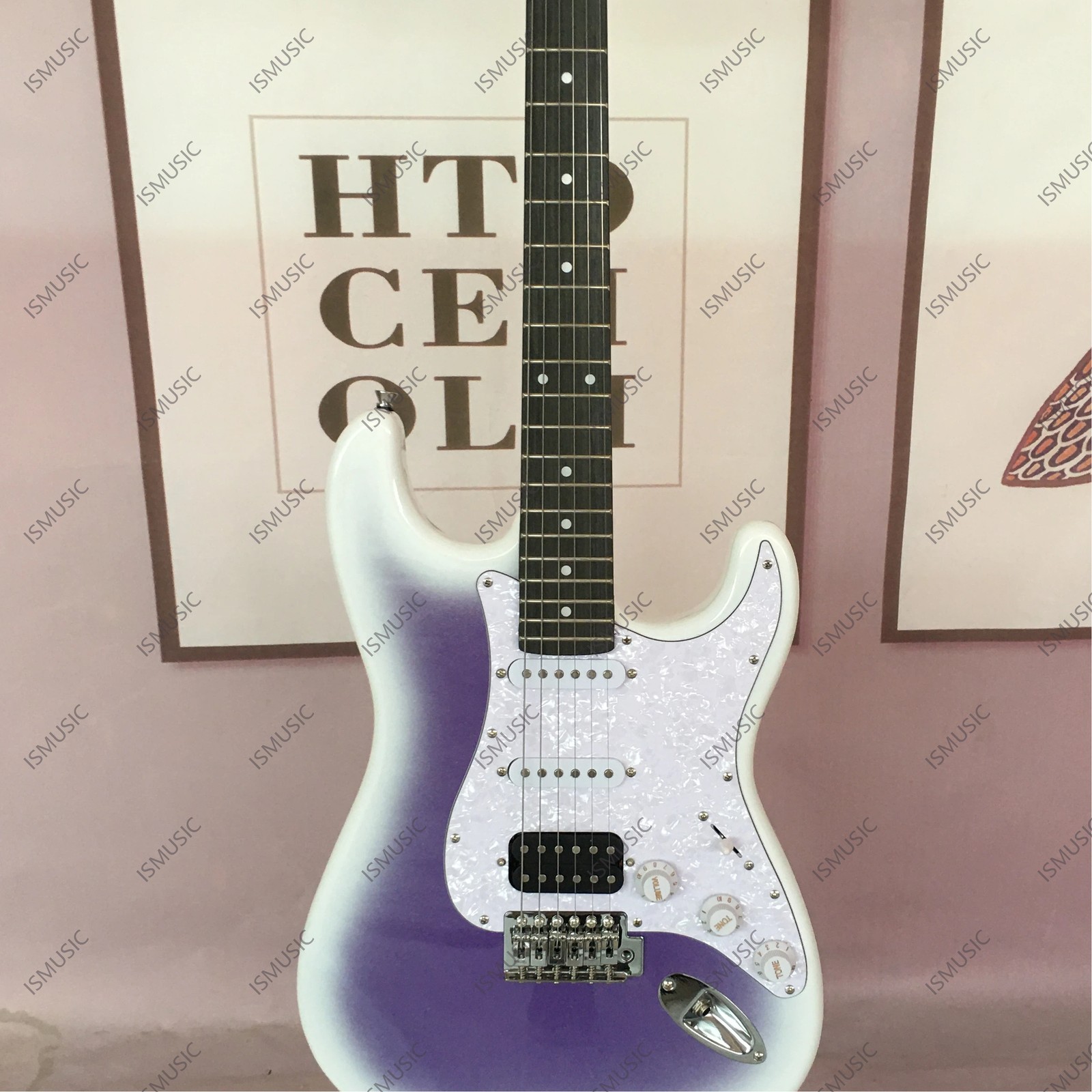 Solid Body Electric Guitar Stainless Steel Rounded Fret Edge White-Purple Finish